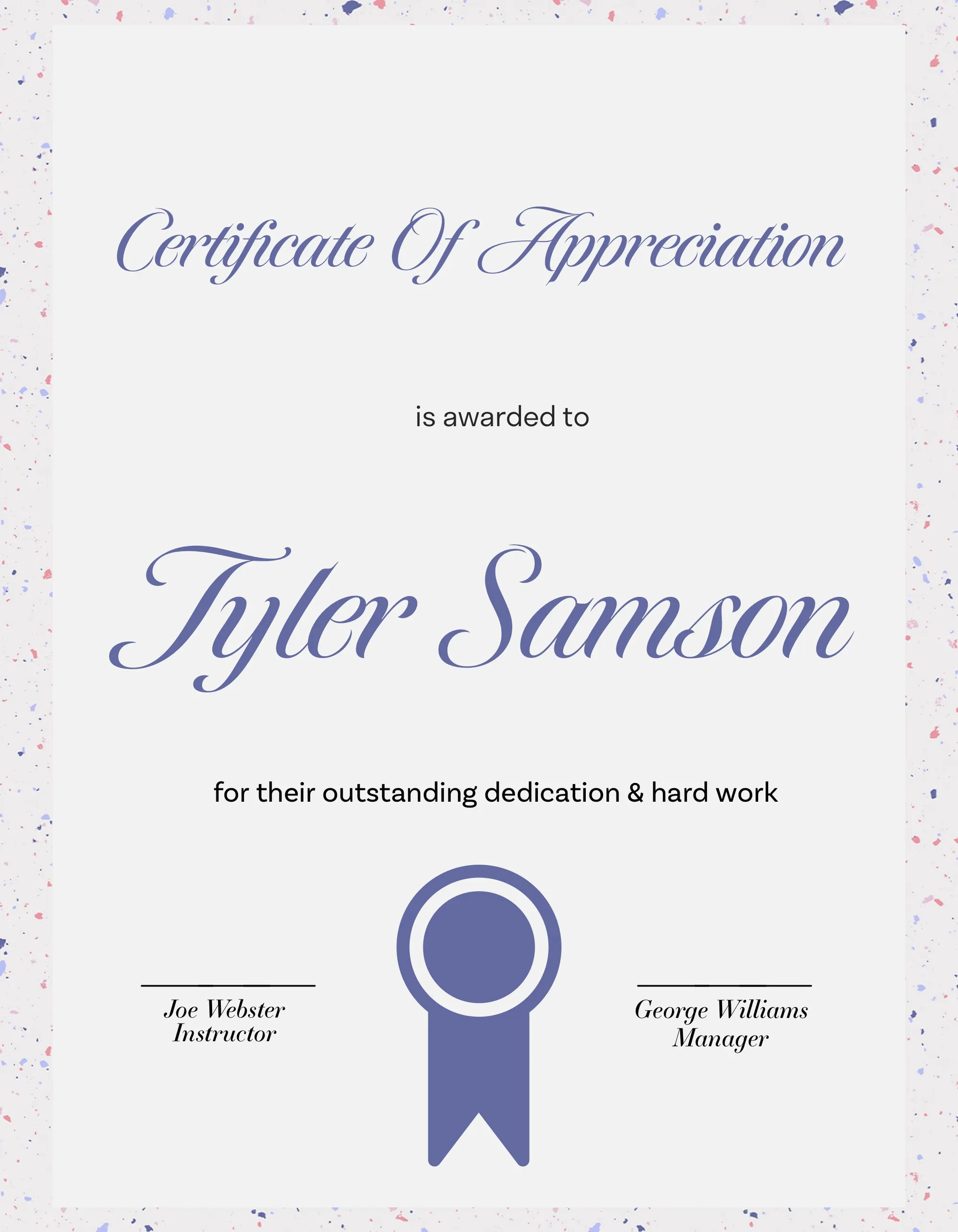 Purple Certificate Of Appreciation 