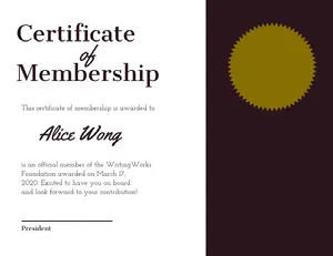 Gold and Black Membership Certificate Certificate of Membership