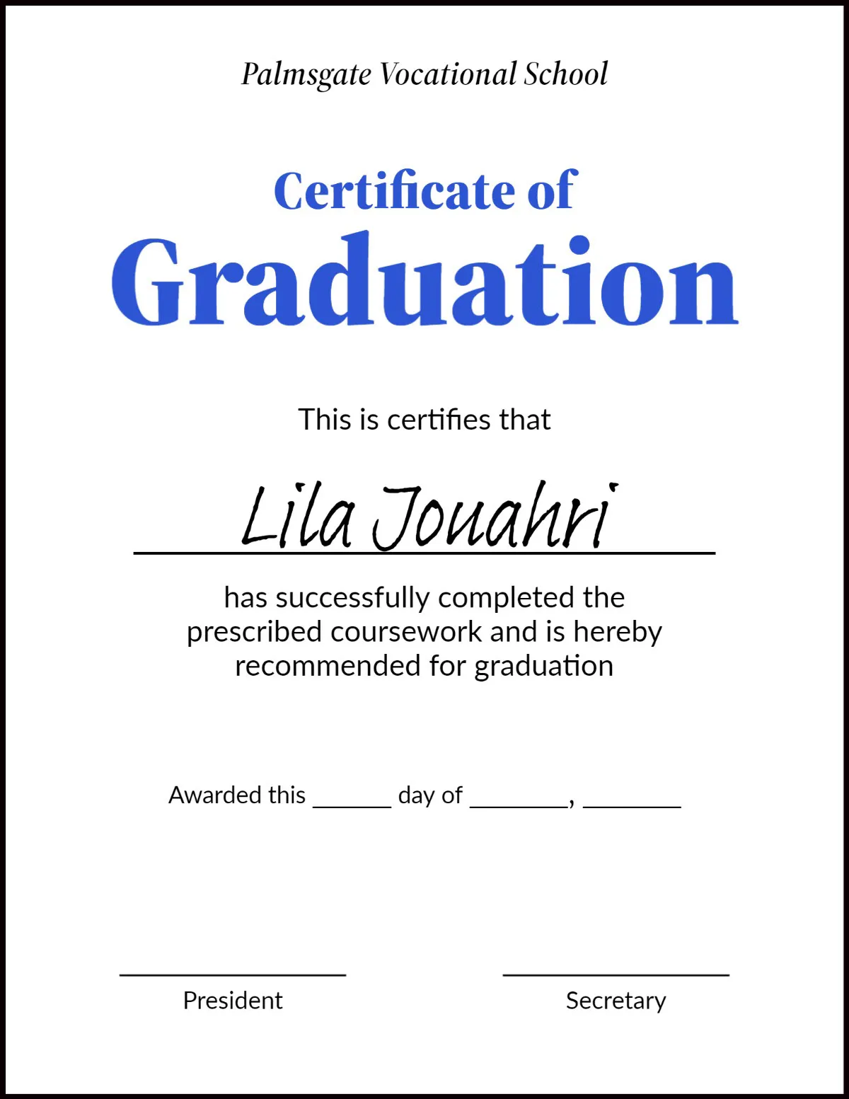 White and Blue Certificate diploma