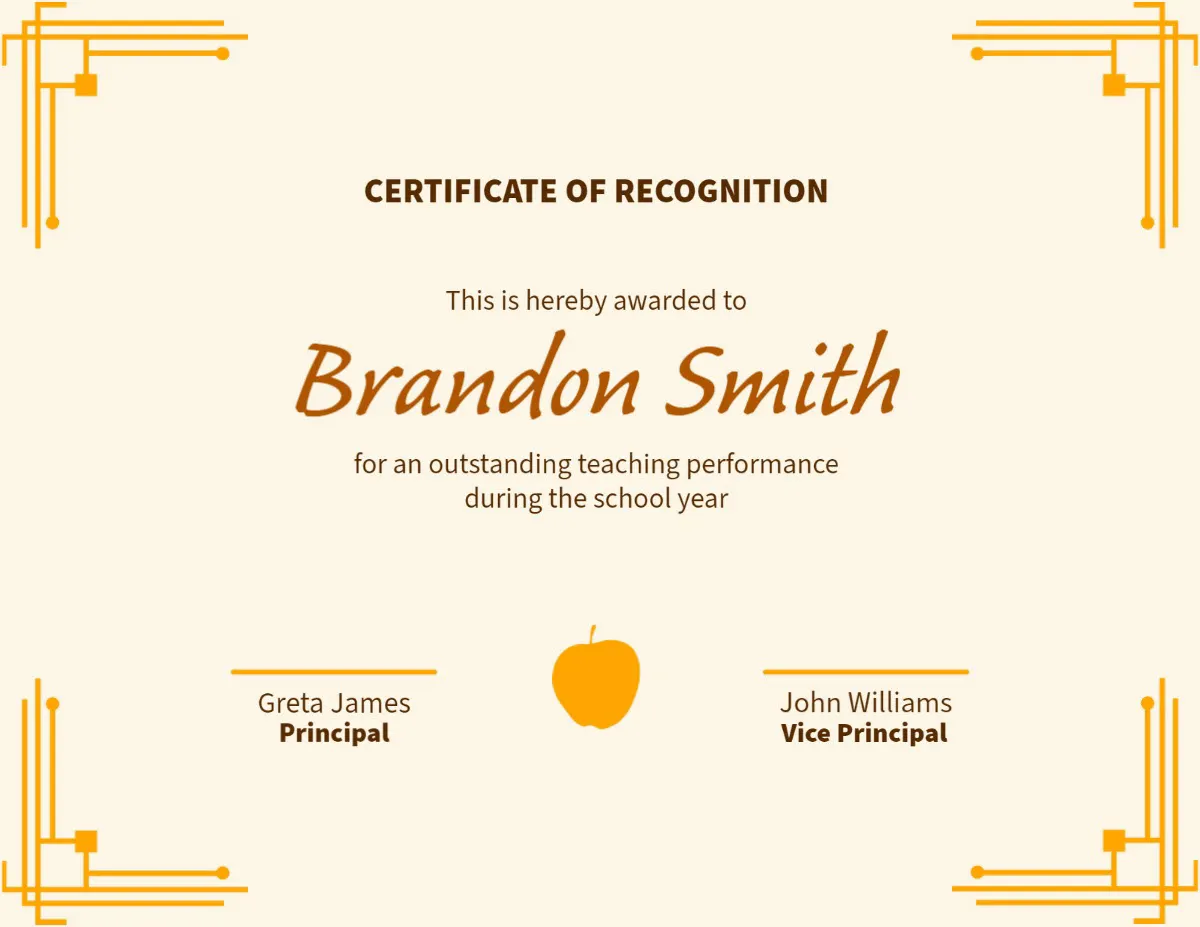 Iterations Orange & Brown Apple Teaching Recognition Certificate