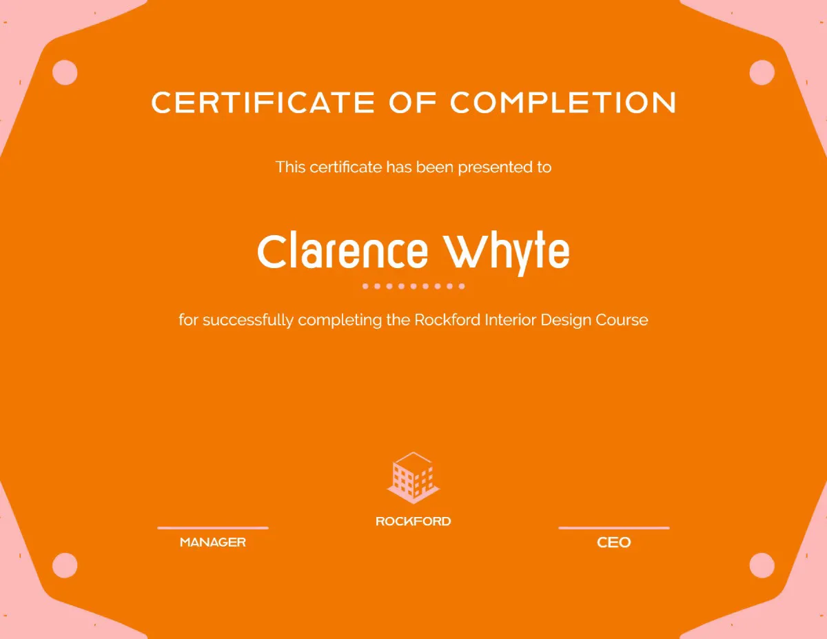 Iterations Pink And Orange Frame Interior Design Course Certificate