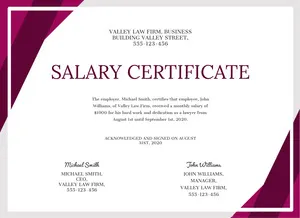 White and Purple, Light Toned, Elegant Salary Certificate Document Salary Certificate 