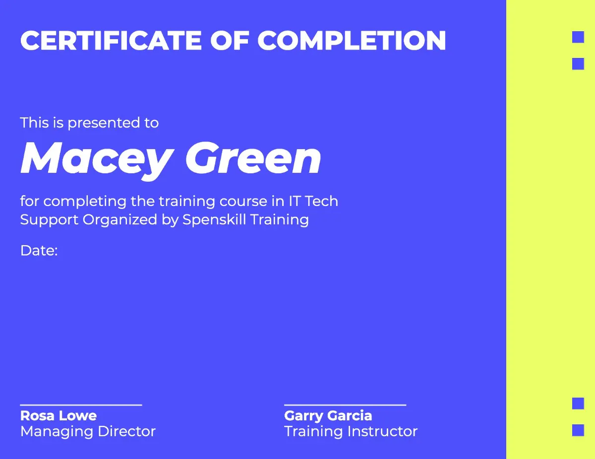 Blue And Green Bold Certificate Of Completion