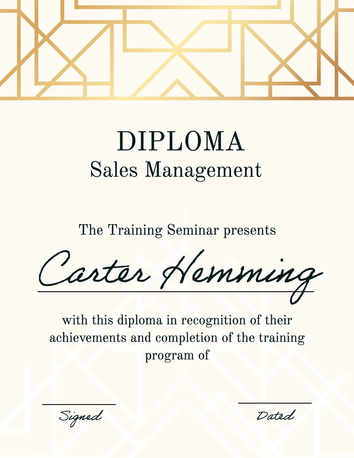 Gold & Cream Geometric Frame Diploma Certificate
