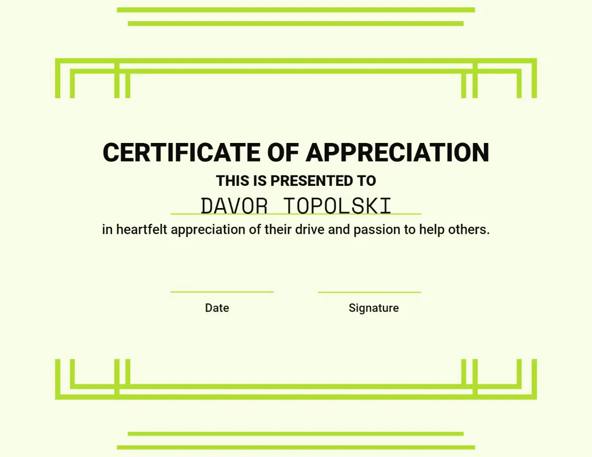 Green & Black Geometric Frame Certificate of Appreciation