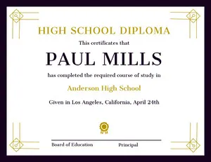 Gold and Black Decorative High School Graduation Certificate Diploma Certificate