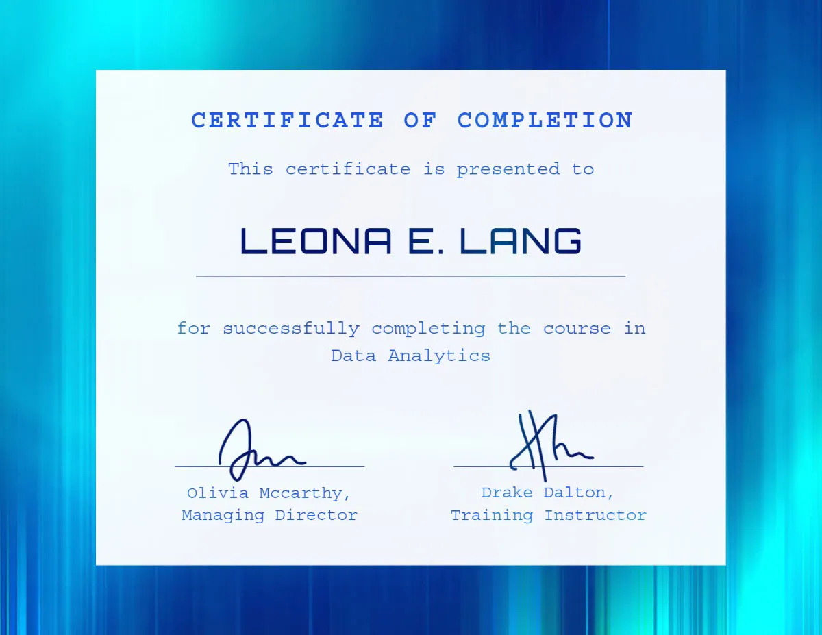 Blue Neon Light Certificate 
