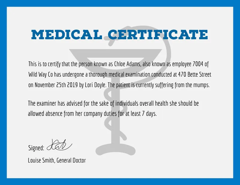 Blue Medical Leave Certificate 