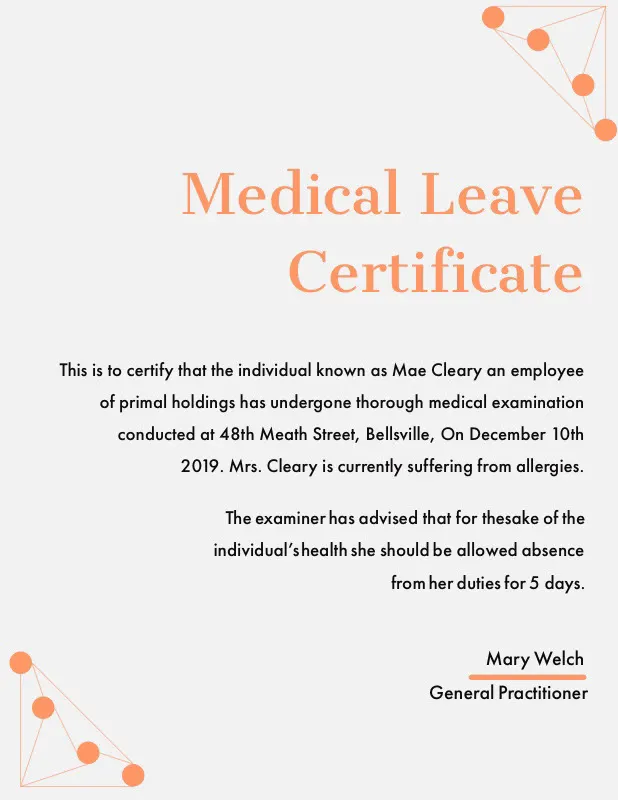 Orange Geometric Medical Leave Certificate