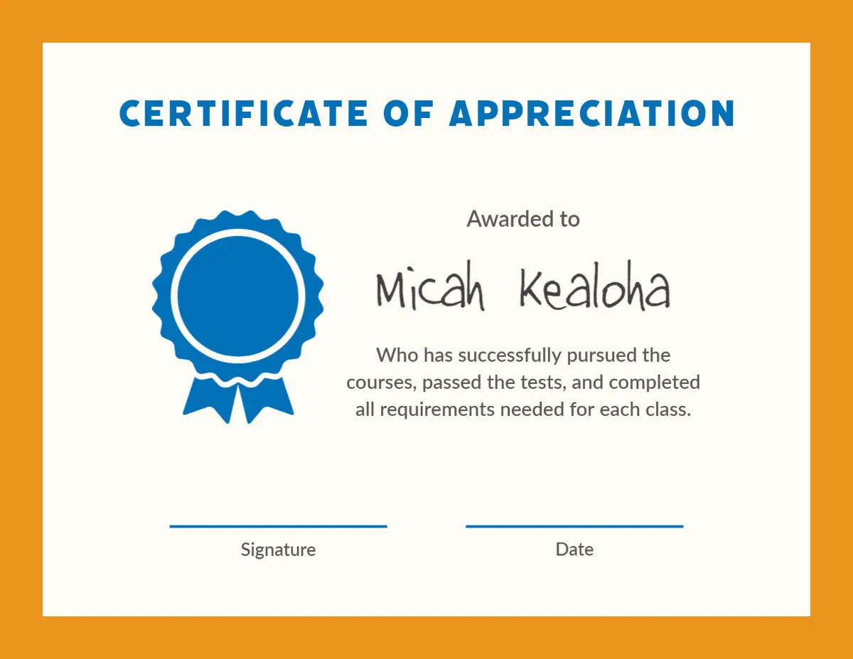 Orange & Blue Doodle Certificate of Appreciation