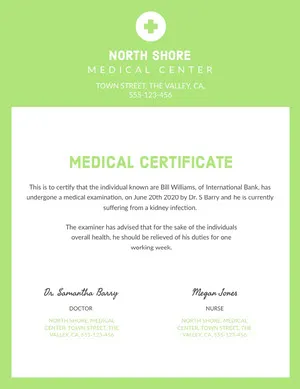 Green and White, Light Toned Medical Document Certificate  Medical Certificate
