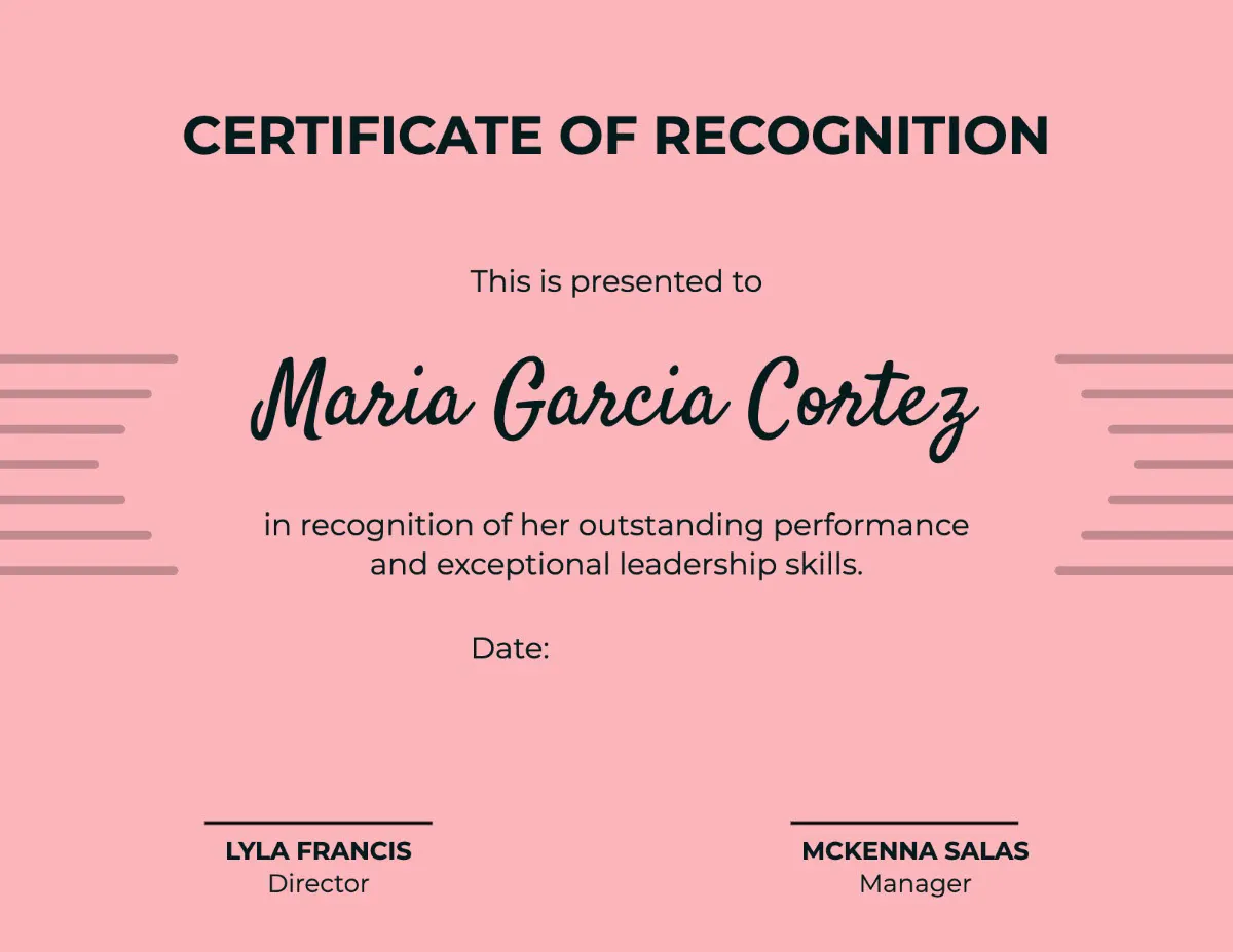 Pink And Black Bold Line Certificate Of Recognition