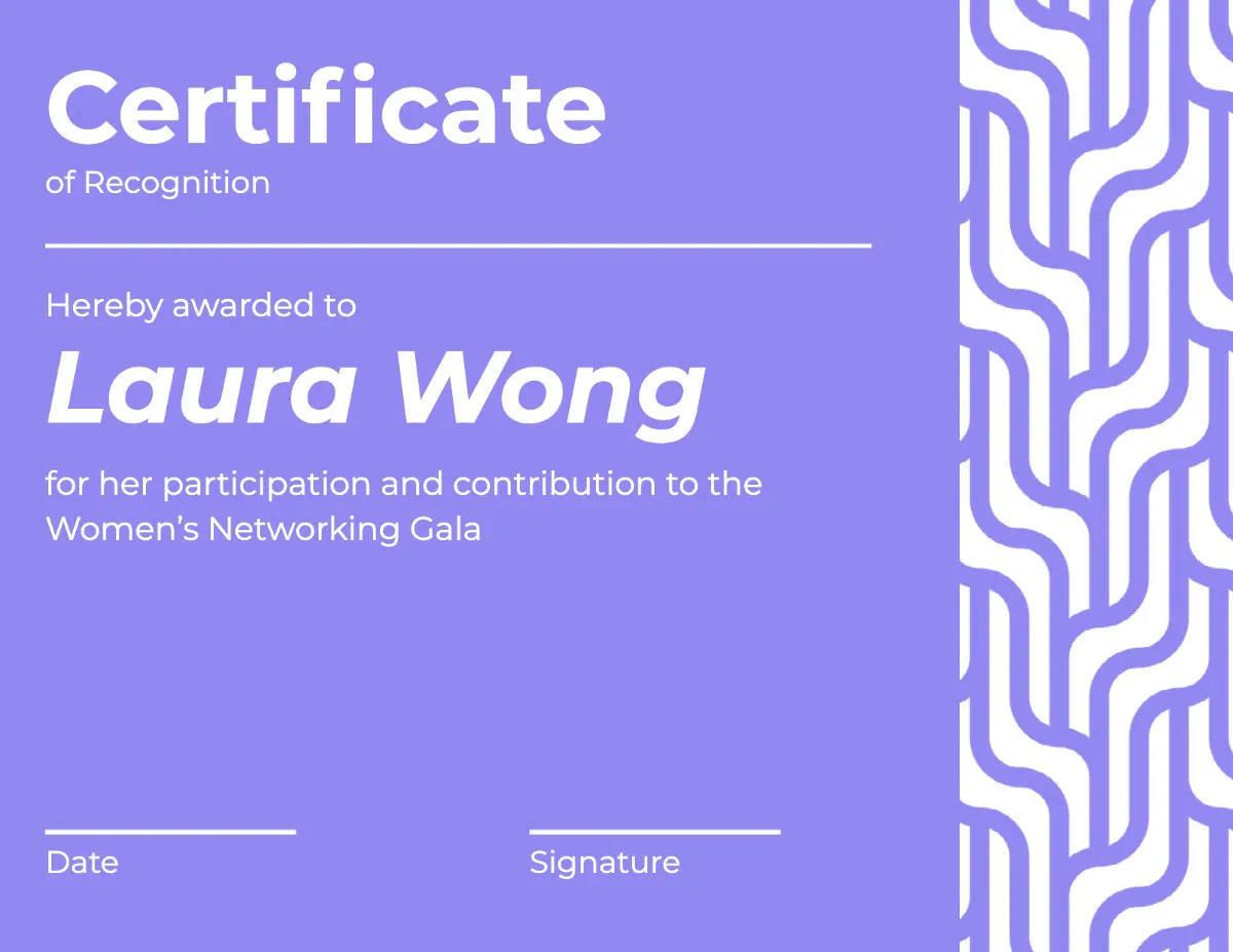 Purple And White Bold Pattern Certificate Of Recognition