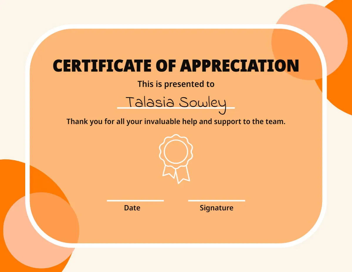 Orange & Black Shaped Circles Certificate of Appreciation