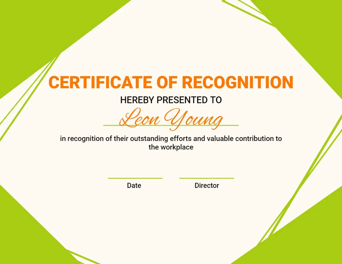 Green, Orange & White Abstract Border Certificate of Recognition