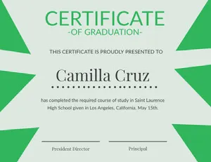 Green and Blue High School Graduation Certificate Diploma Certificate