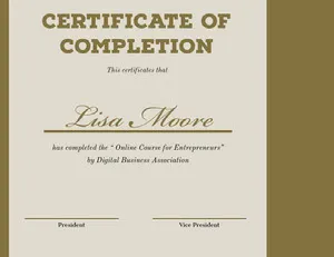 Gold and Beige Online Course Completion Certificate Diploma Certificate