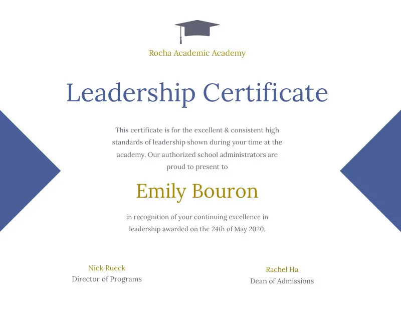 Blue and Gold Leadership Certificate Certificate