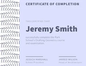 Blue and White Drafting Course Certificate of Completion Certificate of Completion 