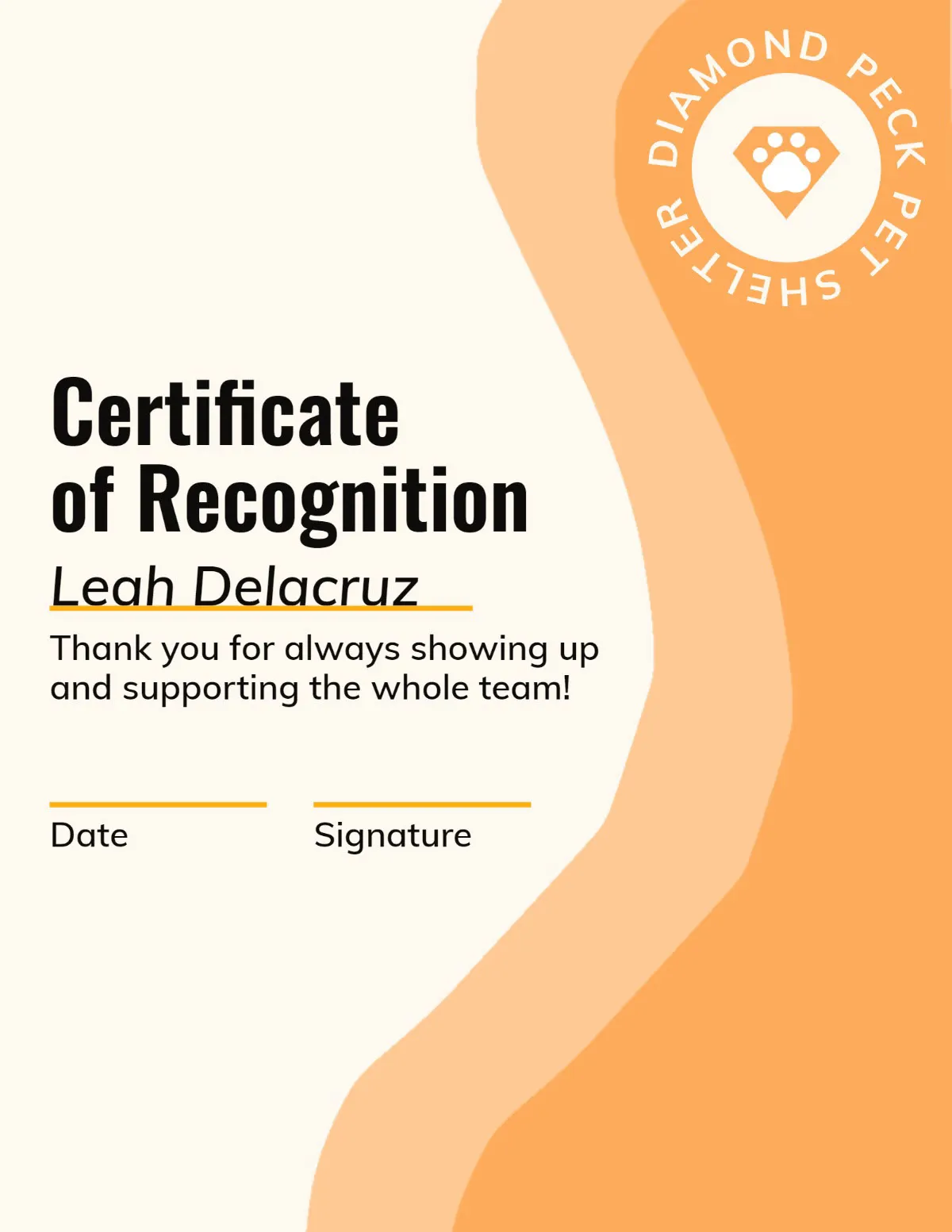 Cream & Orange Shapes Certificate of Recognition