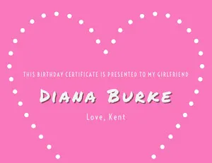 Pink and White Birthday Certificate Birthday Certificate