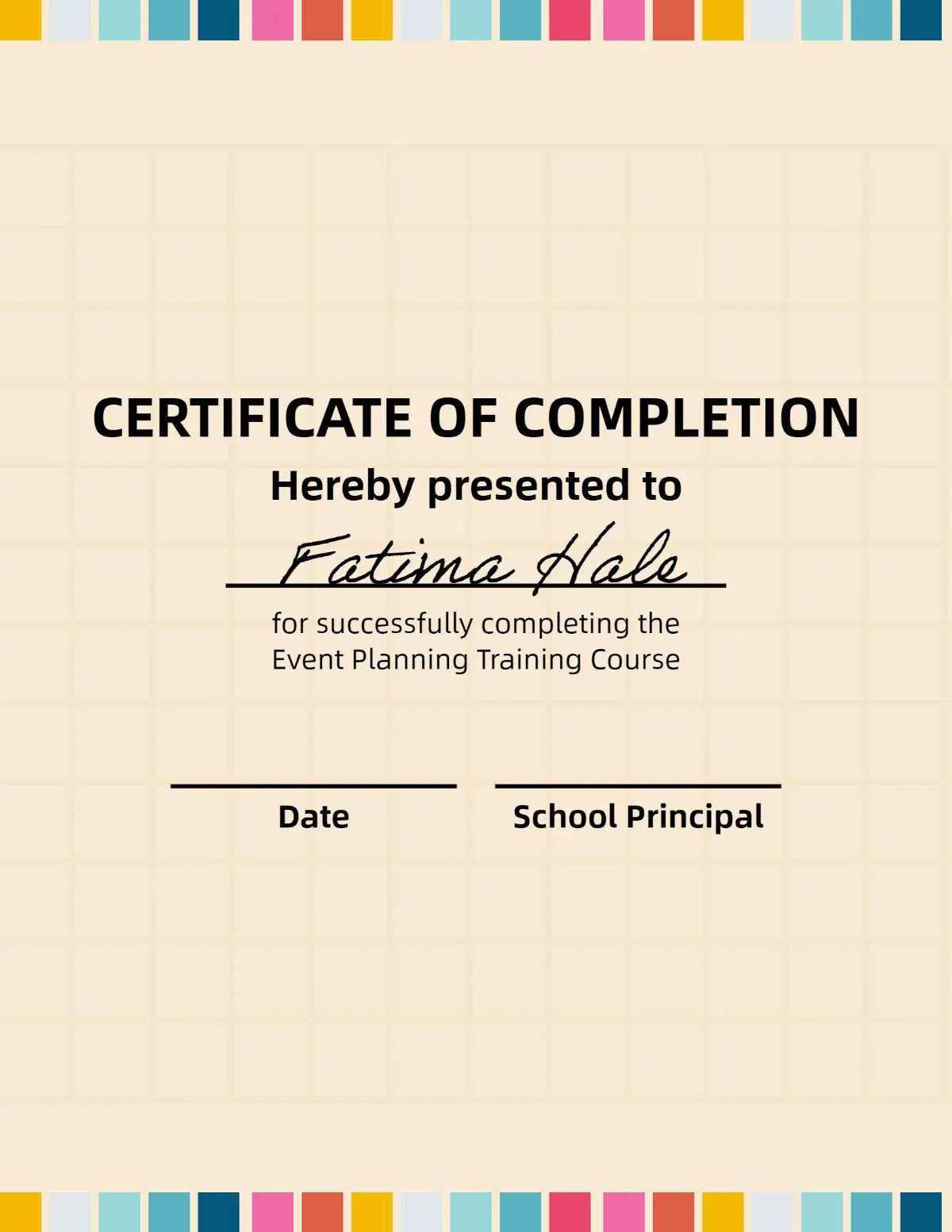 Beige, Rainbow Frame Event Planning Certificate of Completion