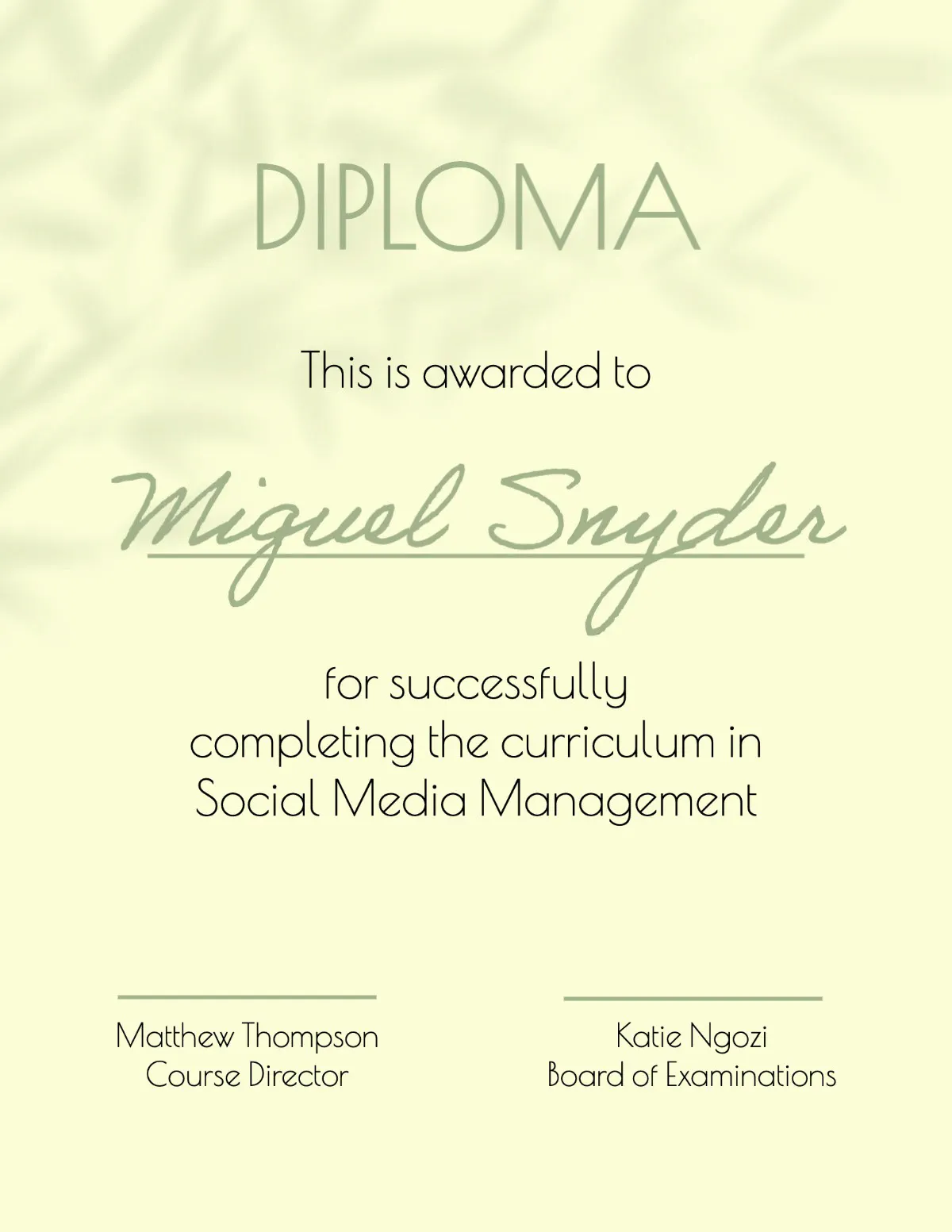 Yellow & Green Natural Leaves Diploma Certificate