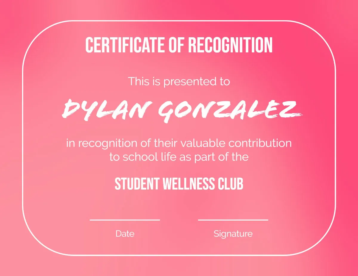 Pink Abstract Shape Certificate Of Recognition
