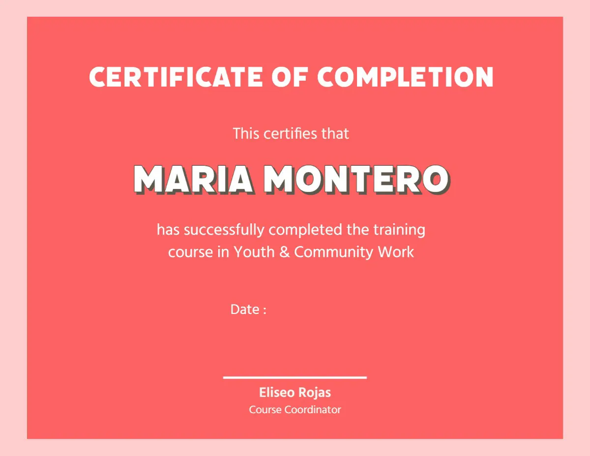 Pink And Red Bold Certificate Of Completion
