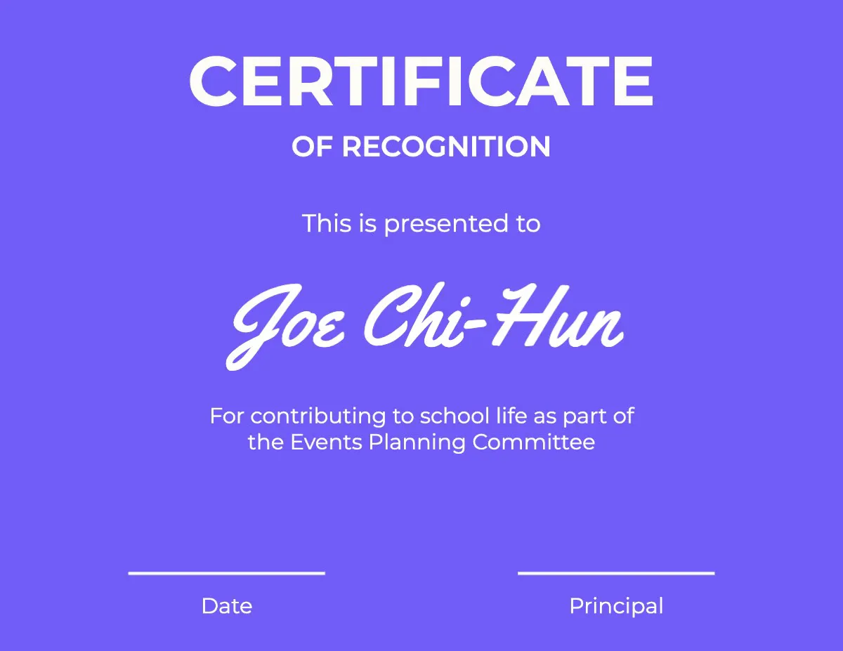 Blue And White Bold Certificate Of Recognition