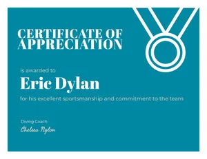 Sports Certificate of Appreciation Certificate of Appreciation