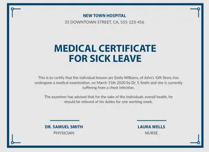Blue, Light Toned Medical Certificate Document  Medical Certificate
