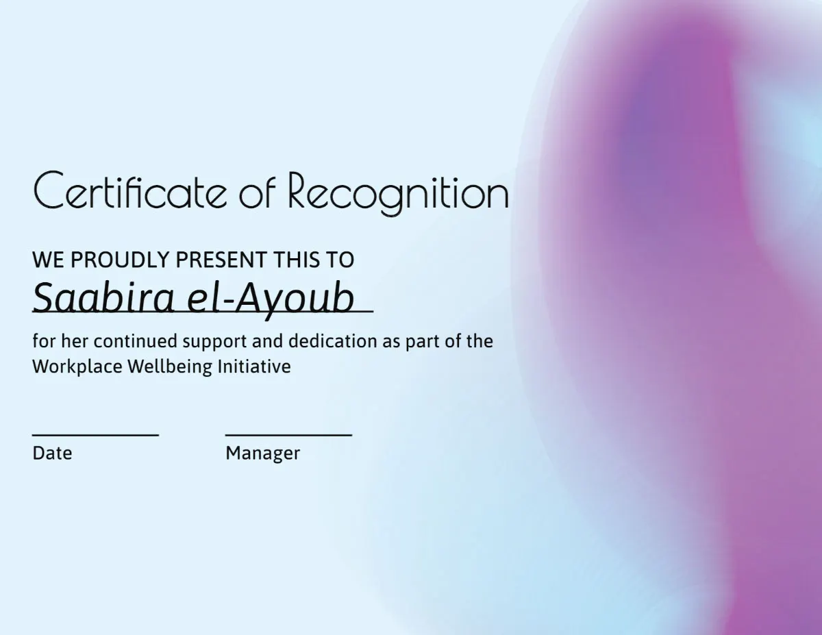 Blue & Purple Abstract Gradient Certificate of Recognition