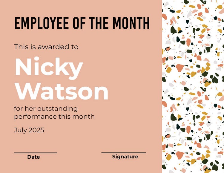 Pink & White Employee Of The Month Certificate