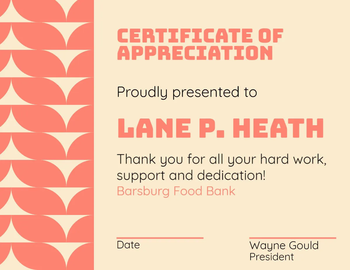 Cream & Pink Volunteer Appreciation Certificate