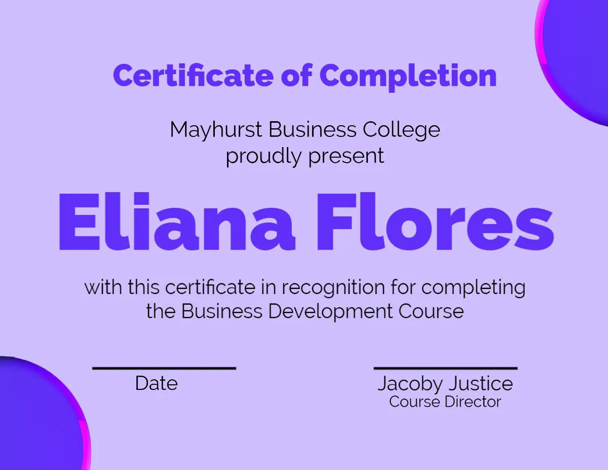 Purple & White Certificate Of Completion