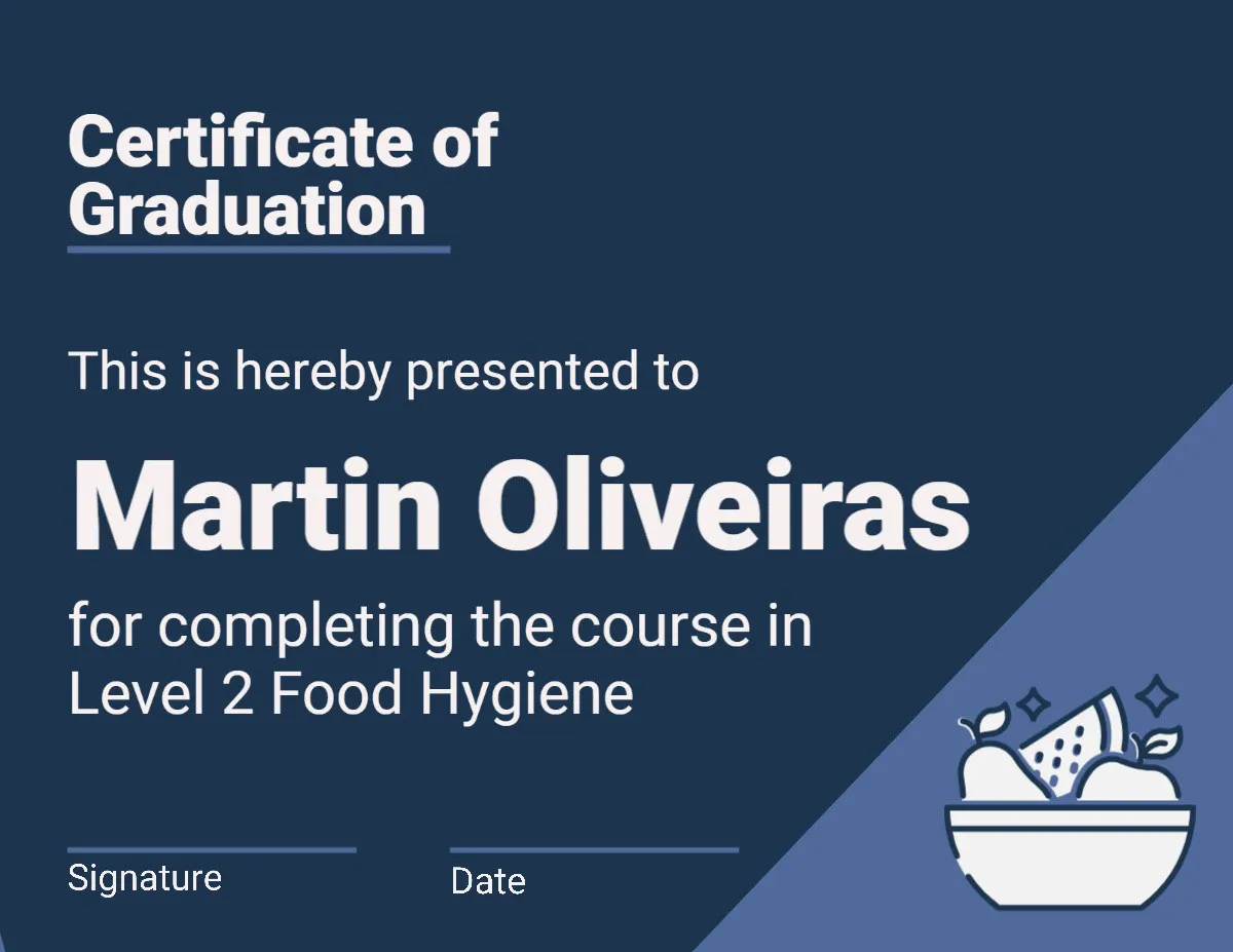 Blue & White Food Hygiene Certificate Of Diploma