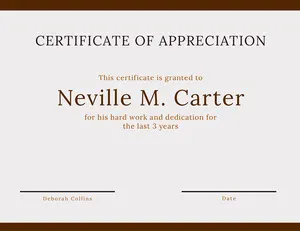 Brown Certificate of Appreciation Certificate of Appreciation