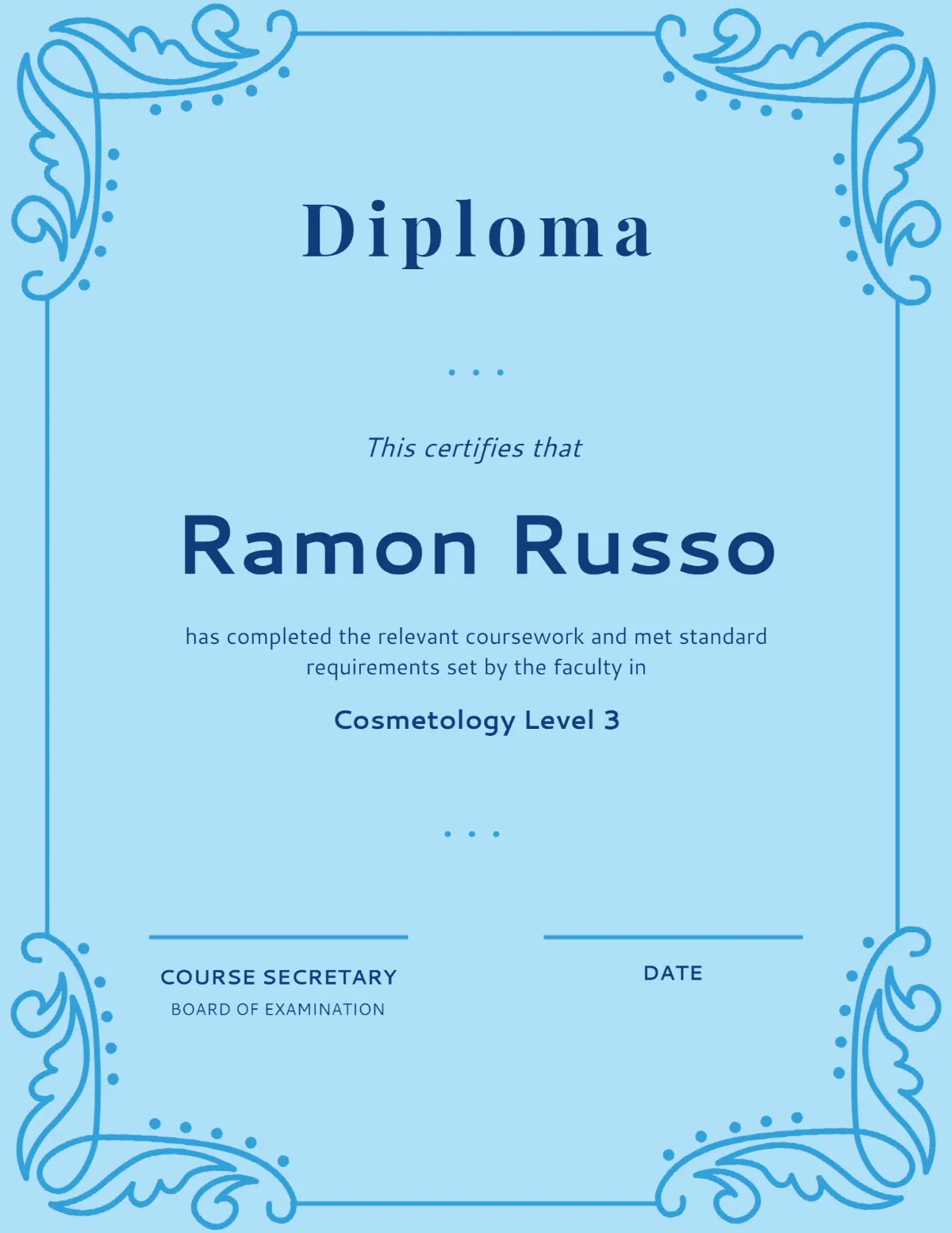 Blue & Navy Elegant Minimal Diploma Certificate