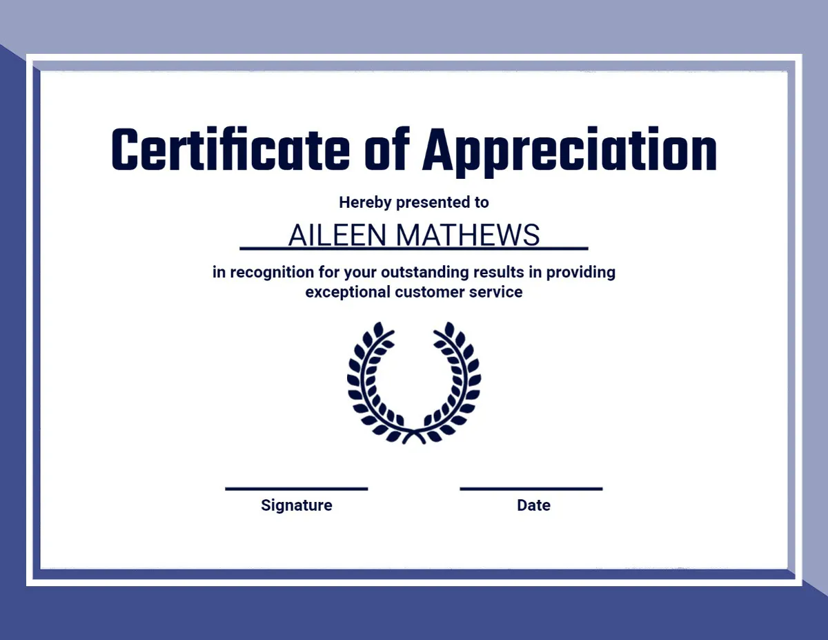 Navy & White Geometric Outline Certificate of Appreciation