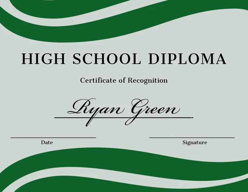 Green and Blue High School Graduation Certificate