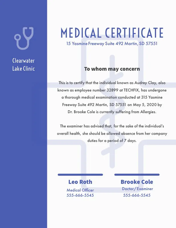 White and Violet Medical Certificate Clinic