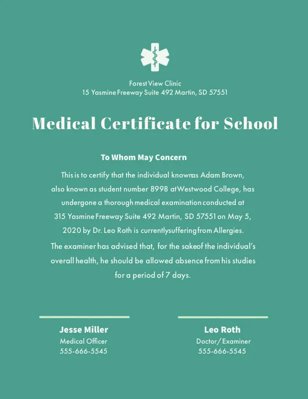 Blue and White Medical Certificate for School