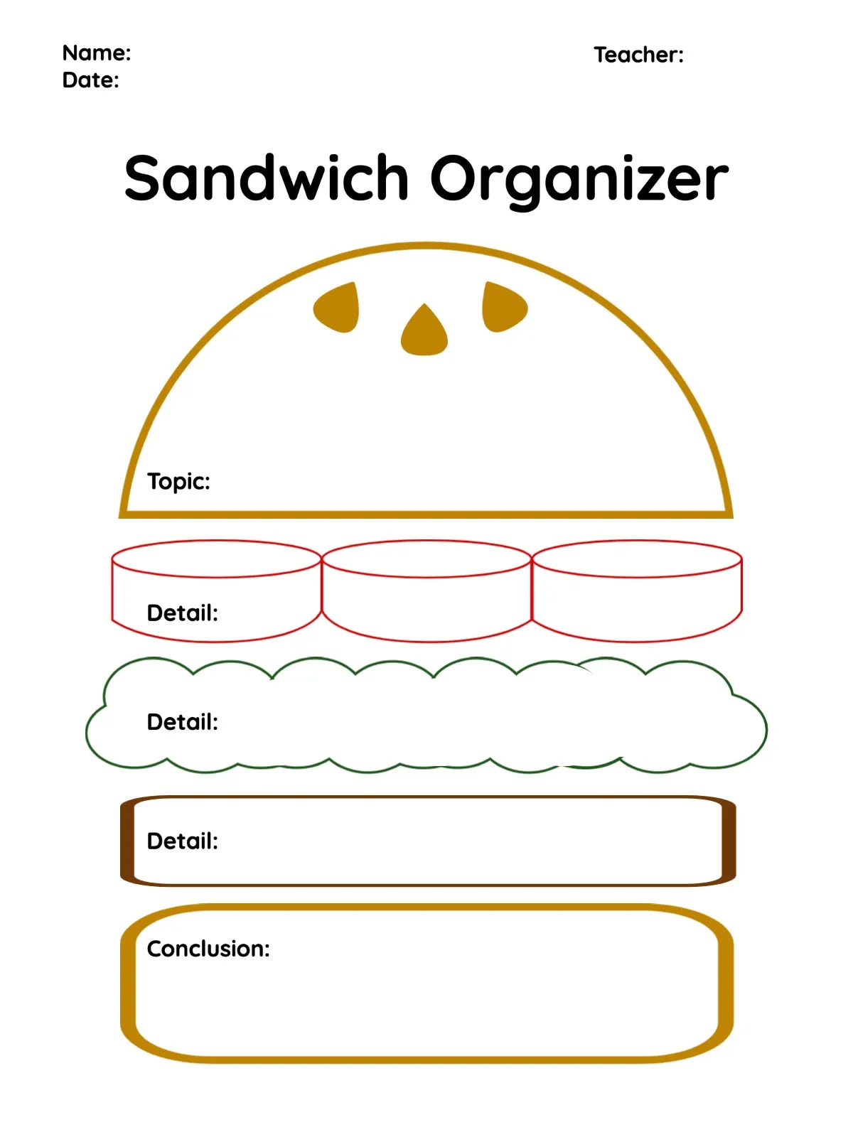 Colorful Sandwich Graphic Organizer