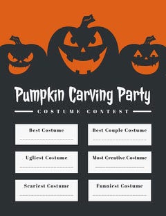Black and Orange Halloween Pumpkin Carving Party Costume Card Halloween Costume Contest Card
