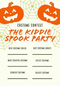 Orange and White Halloween Kid Spooky Party Costume Card Halloween Costume Contest Card