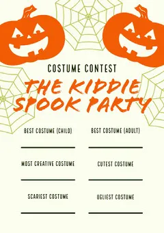 Orange and White Halloween Kid Spooky Party Costume Card  Halloween Costume Contest Card
