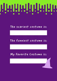 Violet and White Slime Halloween Party Costume Card Halloween Costume Contest Card