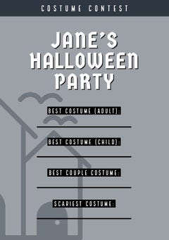 Grey and White Halloween Murder Mystery Party Costume Card Halloween Costume Contest Card