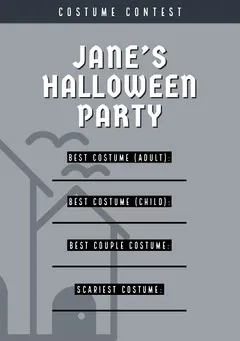  Grey and White Halloween Murder Mystery Party Costume Card Halloween Costume Contest Card